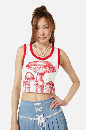 Dangerfield - Field Shroom Printed Tank - white-red