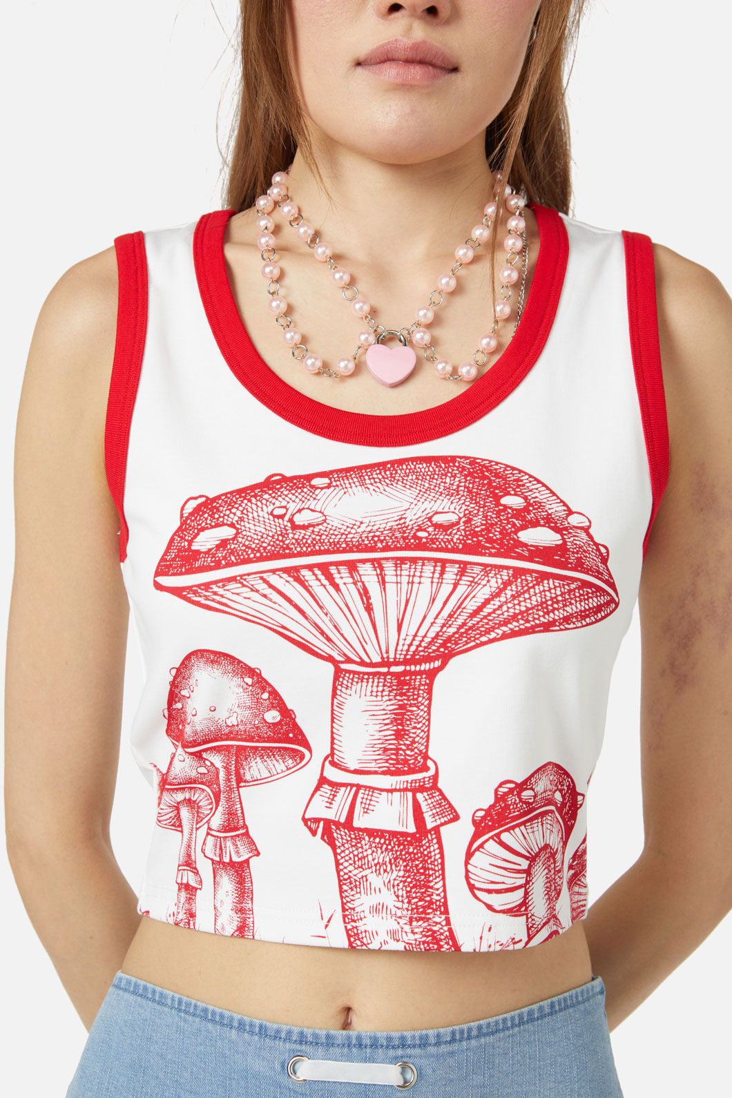 Dangerfield - Field Shroom Printed Tank - white-red