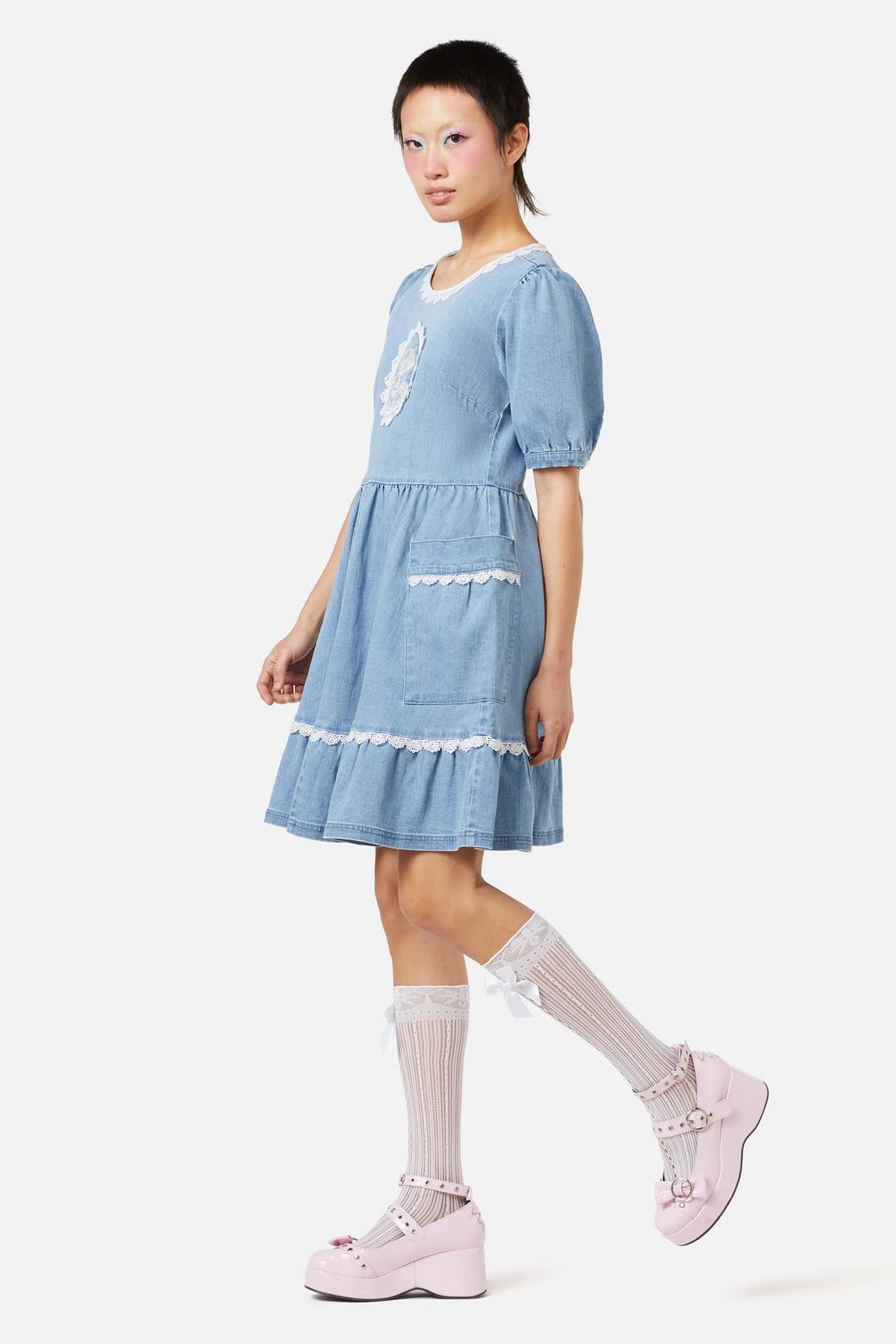 Dangerfield - Field Shroom Denim Dress - blue