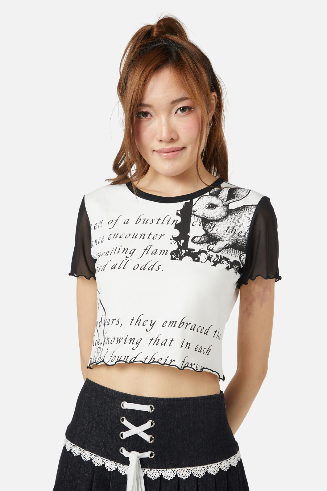 Dangerfield - Old Postal Contrast Baby Tee - white-black