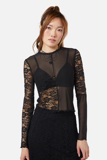 Dangerfield - Lace Splice Mesh Top - black