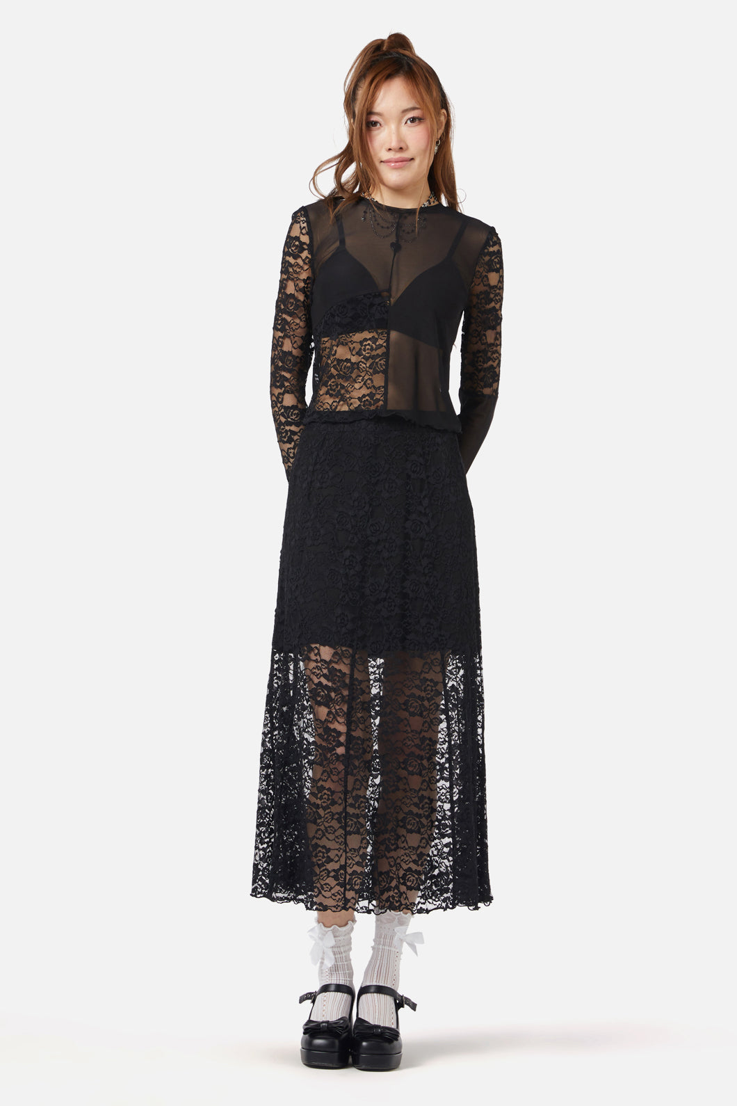 Dangerfield - Lace Splice Mesh Top - black
