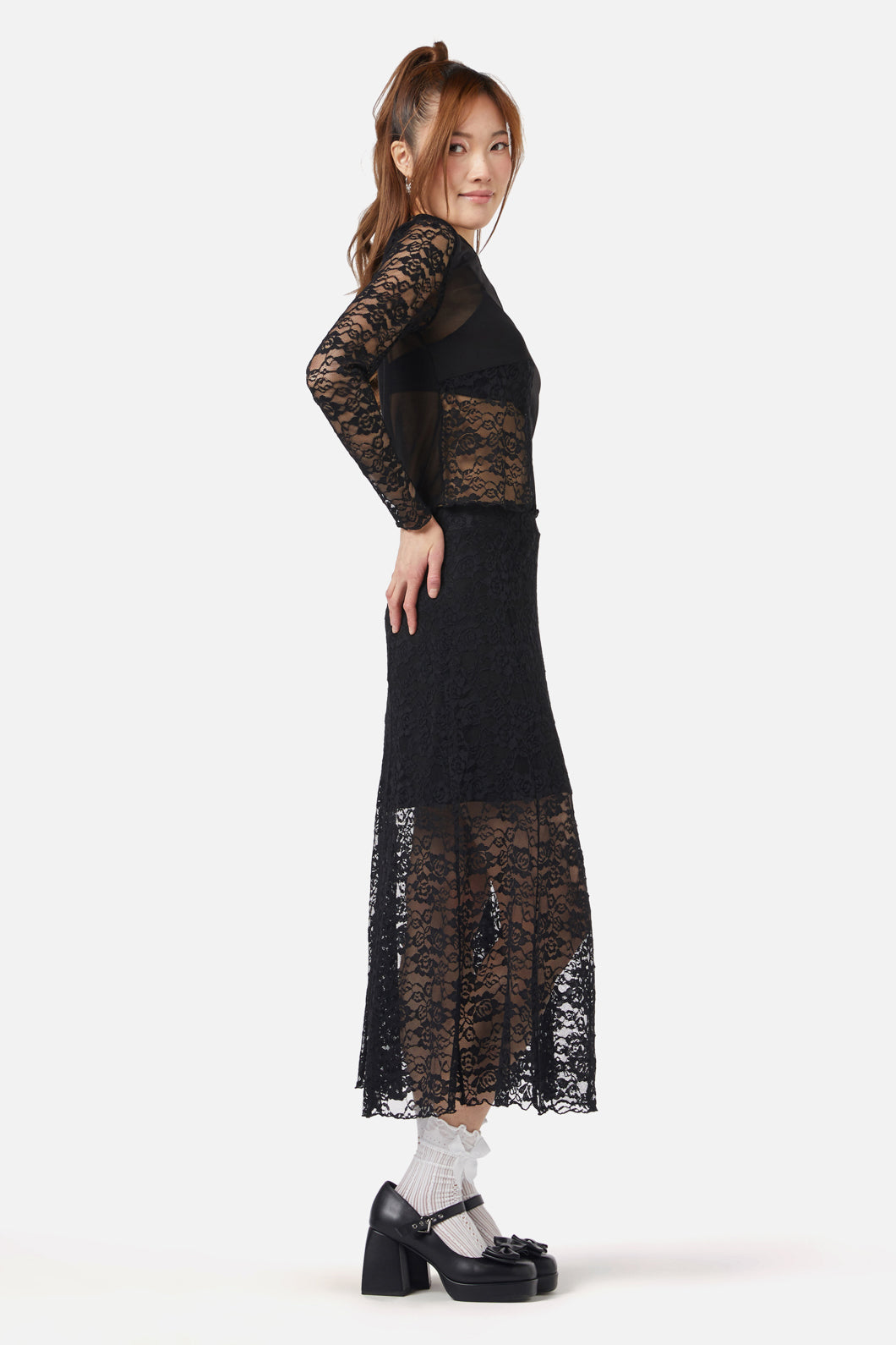 Dangerfield - Lace Splice Mesh Top - black