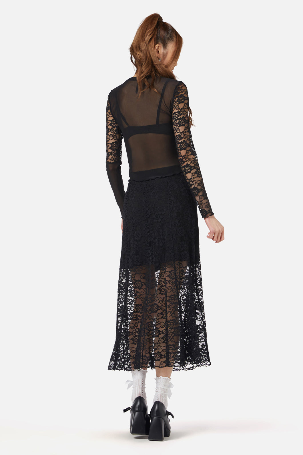 Dangerfield - Lace Splice Mesh Top - black