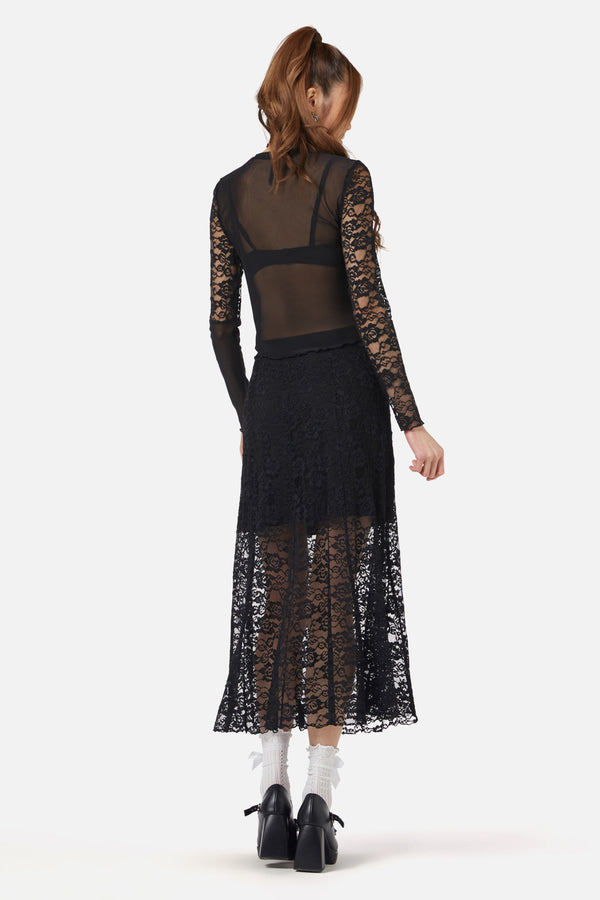 Dangerfield - Lace Splice Mesh Top - black