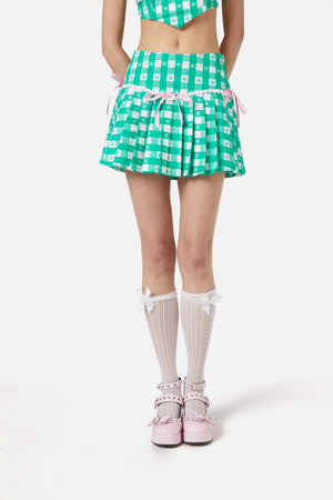 Dangerfield - Crush On U Gingham Lacey Skort - green-white