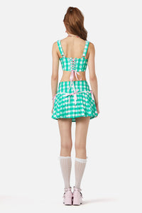 Dangerfield - Crush On U Gingham Lacey Skort - green-white