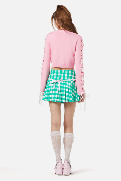 Dangerfield - Milkshake Lace Up Cardi - pink
