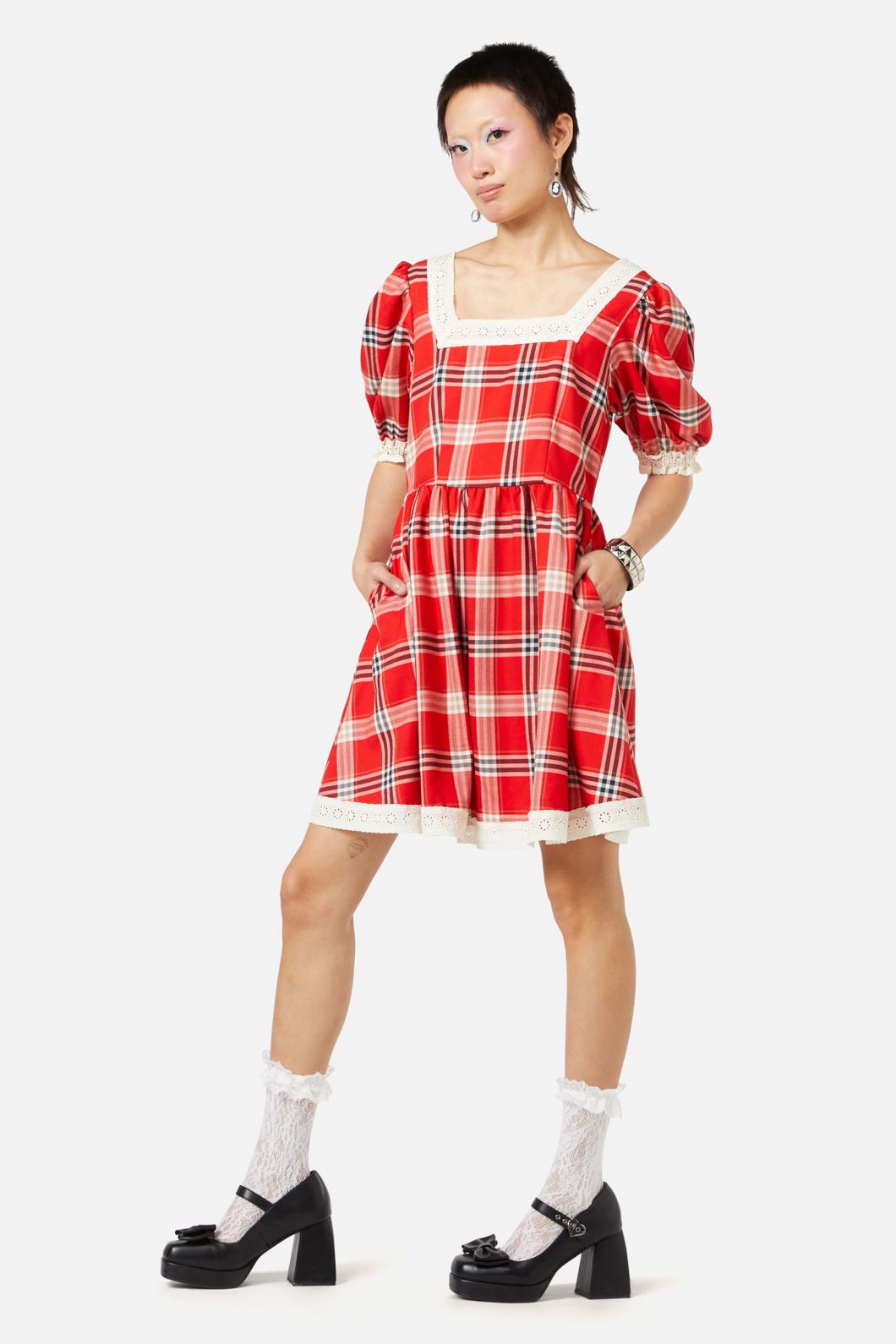 Dangerfield - Queen Of Cats Tartan Dress - red