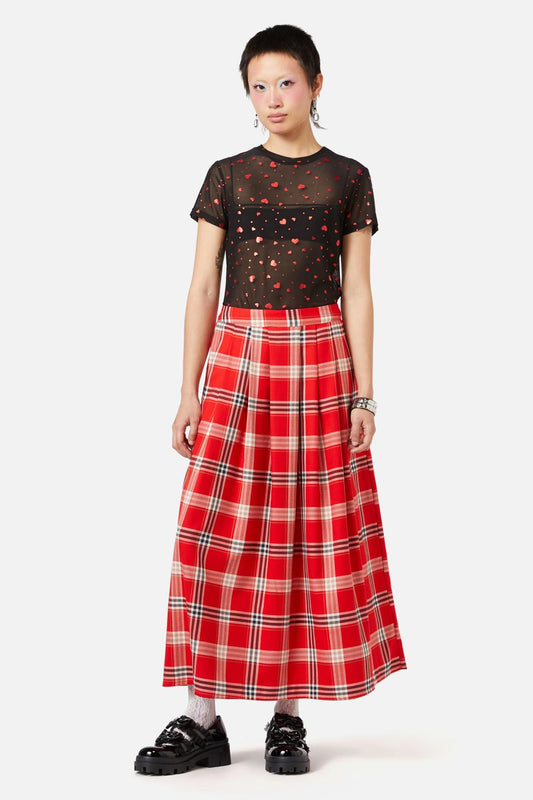 Dangerfield - Queen Of Cats Tartan Skirt - red