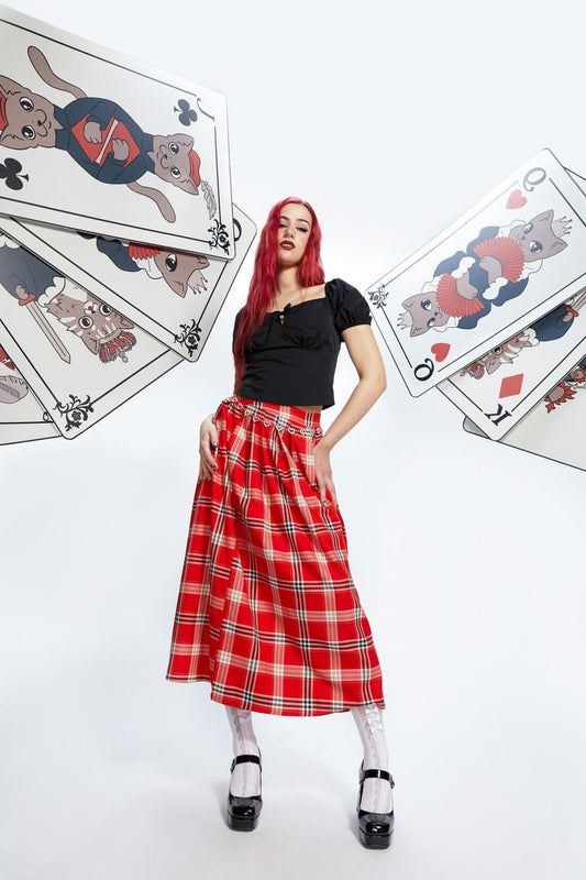 Dangerfield - Queen Of Cats Tartan Skirt - red