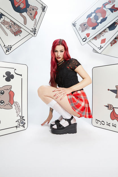 Dangerfield - Queen Of Cats Tartan Skort - red
