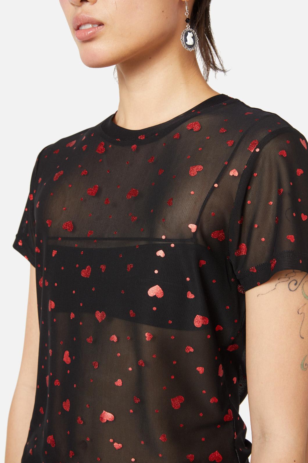 Dangerfield - Queen Of Cats SS Mesh Top - black-red