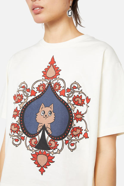 Dangerfield - Queen Of Cats Placement Tee - cream