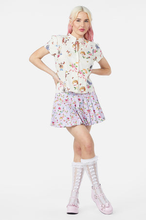 Dangerfield - Kitsch Kitty Print Blouse - cream