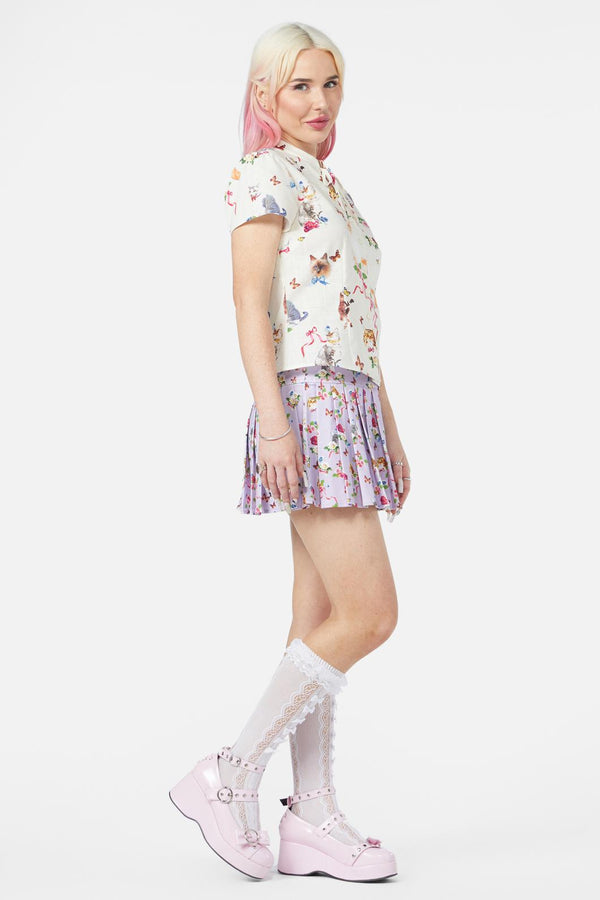 Dangerfield - Kitsch Kitty Print Blouse - cream