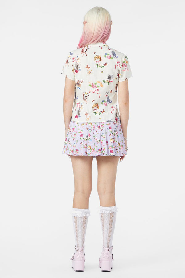 Dangerfield - Kitsch Kitty Print Blouse - cream