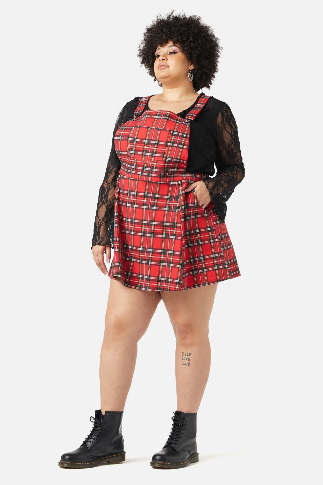 Dangerfield - Curve Chosen Tartan Pinafore - red