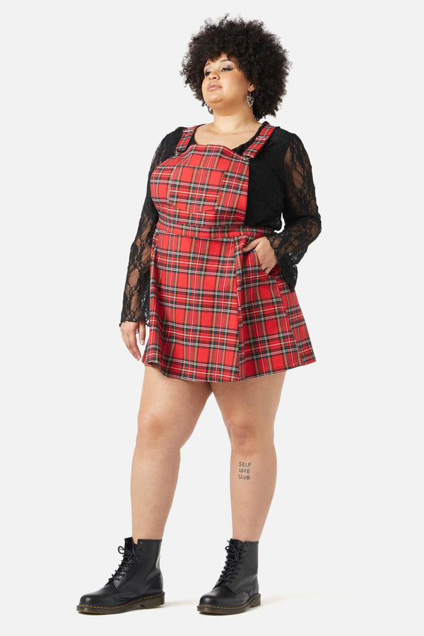 Dangerfield - Curve Chosen Tartan Pinafore - red