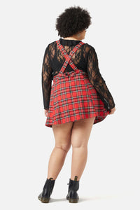 Dangerfield - Curve Chosen Tartan Pinafore - red
