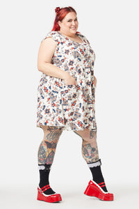 Dangerfield - Curve Queen Of Cats Print Dress - cream
