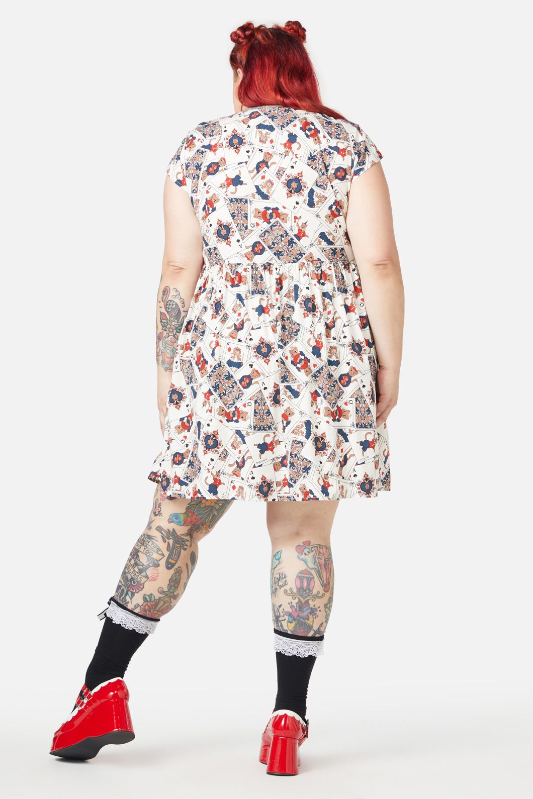 Dangerfield - Curve Queen Of Cats Print Dress - cream