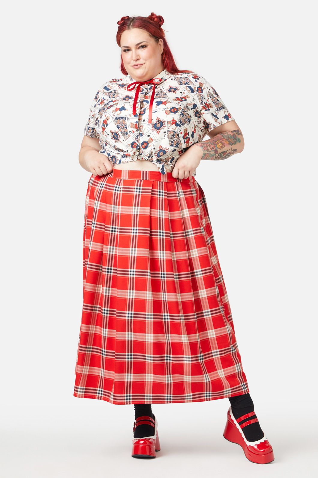 Dangerfield - Curve Queen Of Cats Tartan Skirt - red