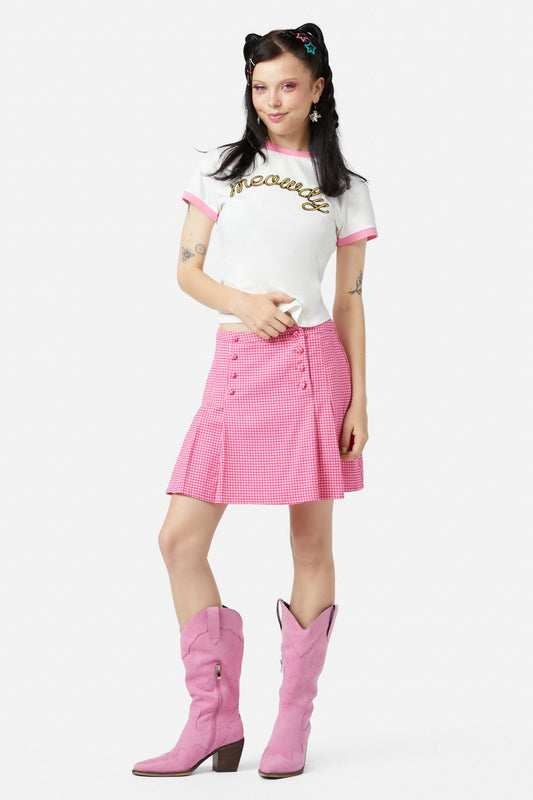Dangerfield - Maybelle Houndstooth Skirt - pink