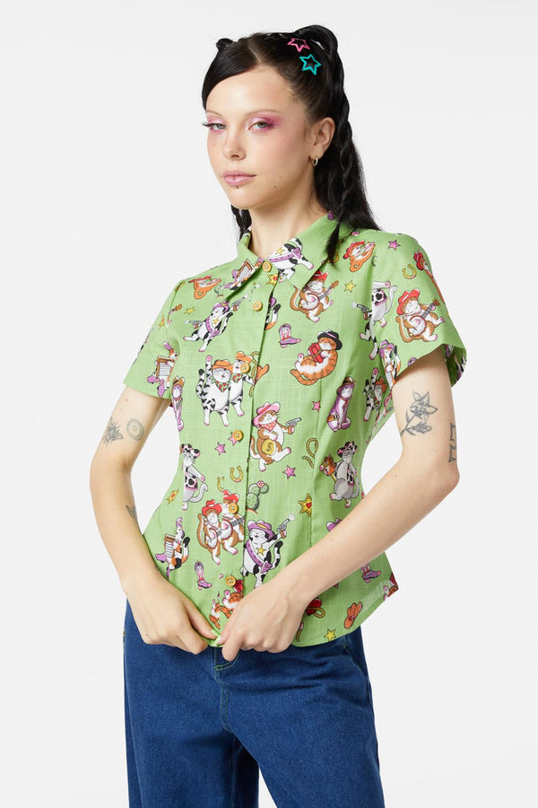 Dangerfield - Meowdy Blouse - green