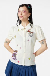Dangerfield - Meowdy Badge Blouse - cream