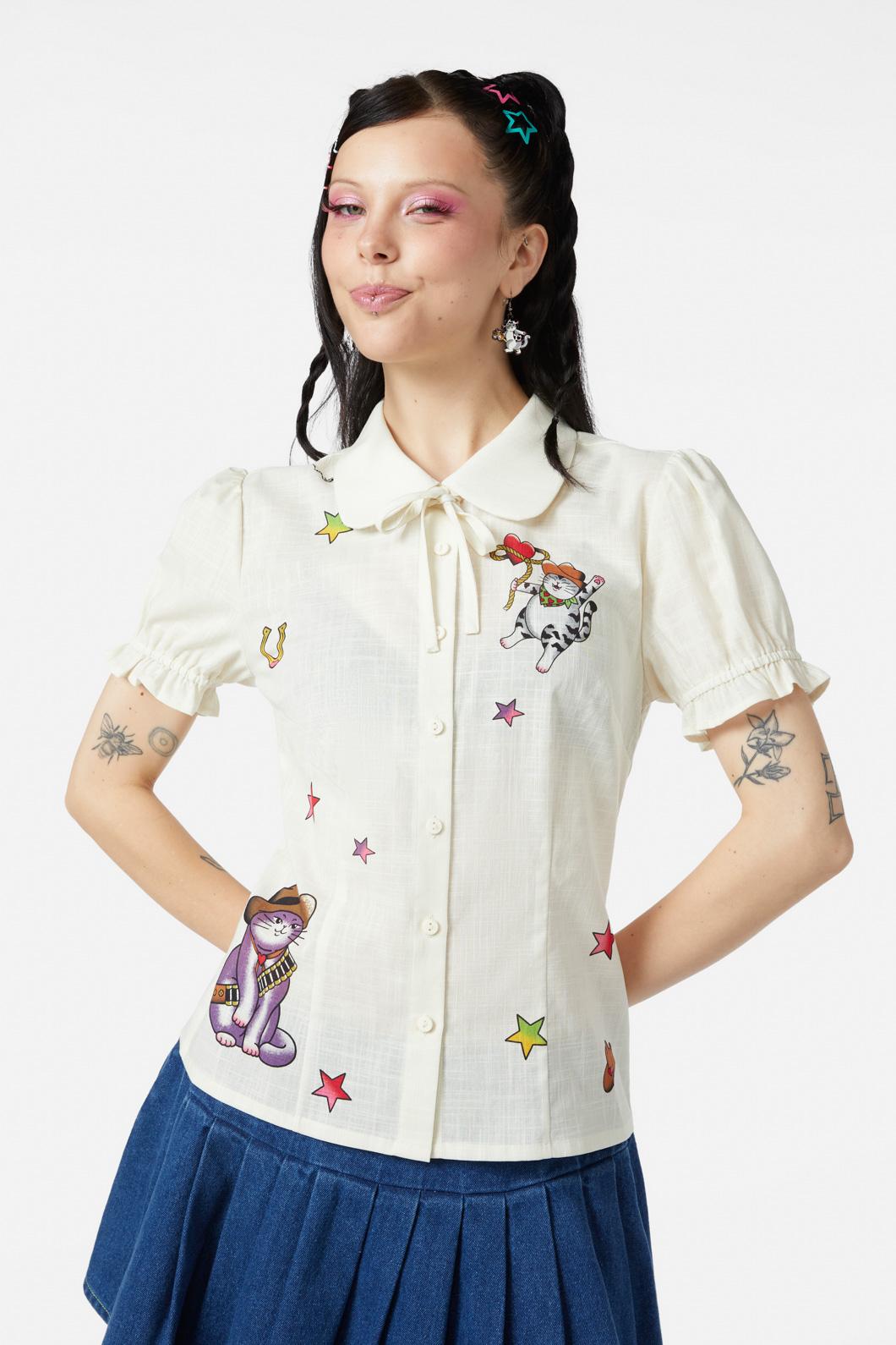 Dangerfield - Meowdy Badge Blouse - cream
