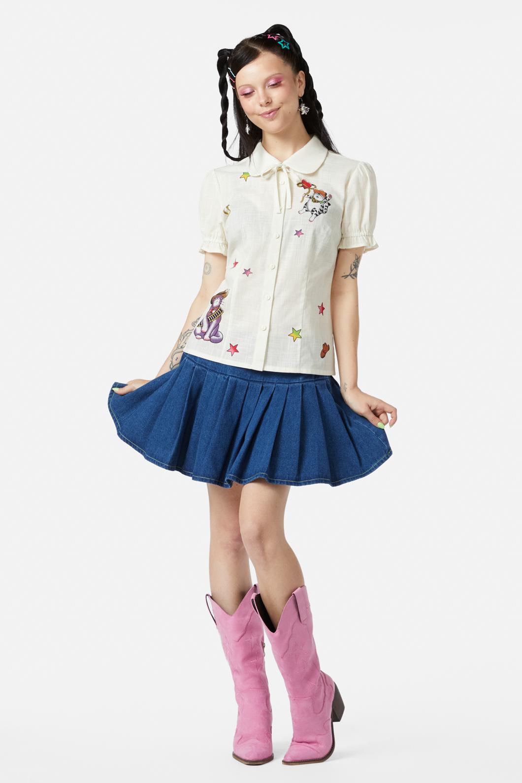 Dangerfield - Meowdy Badge Blouse - cream