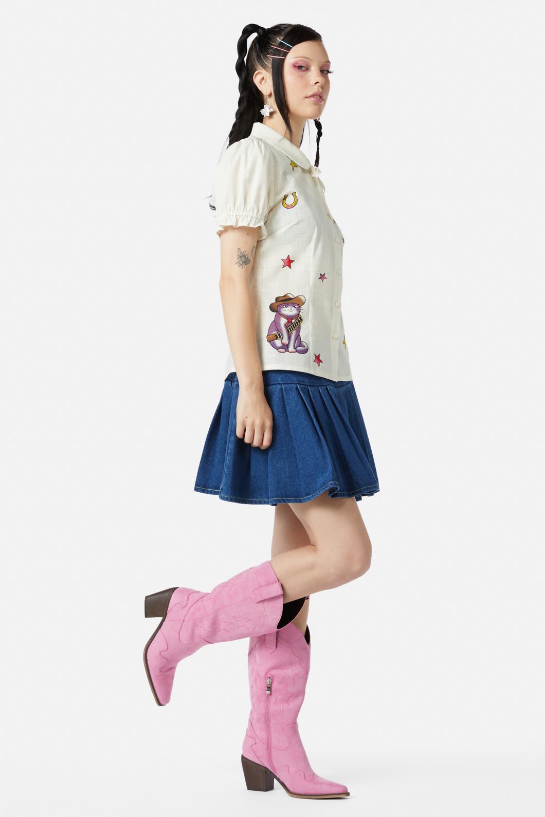 Dangerfield - Meowdy Badge Blouse - cream