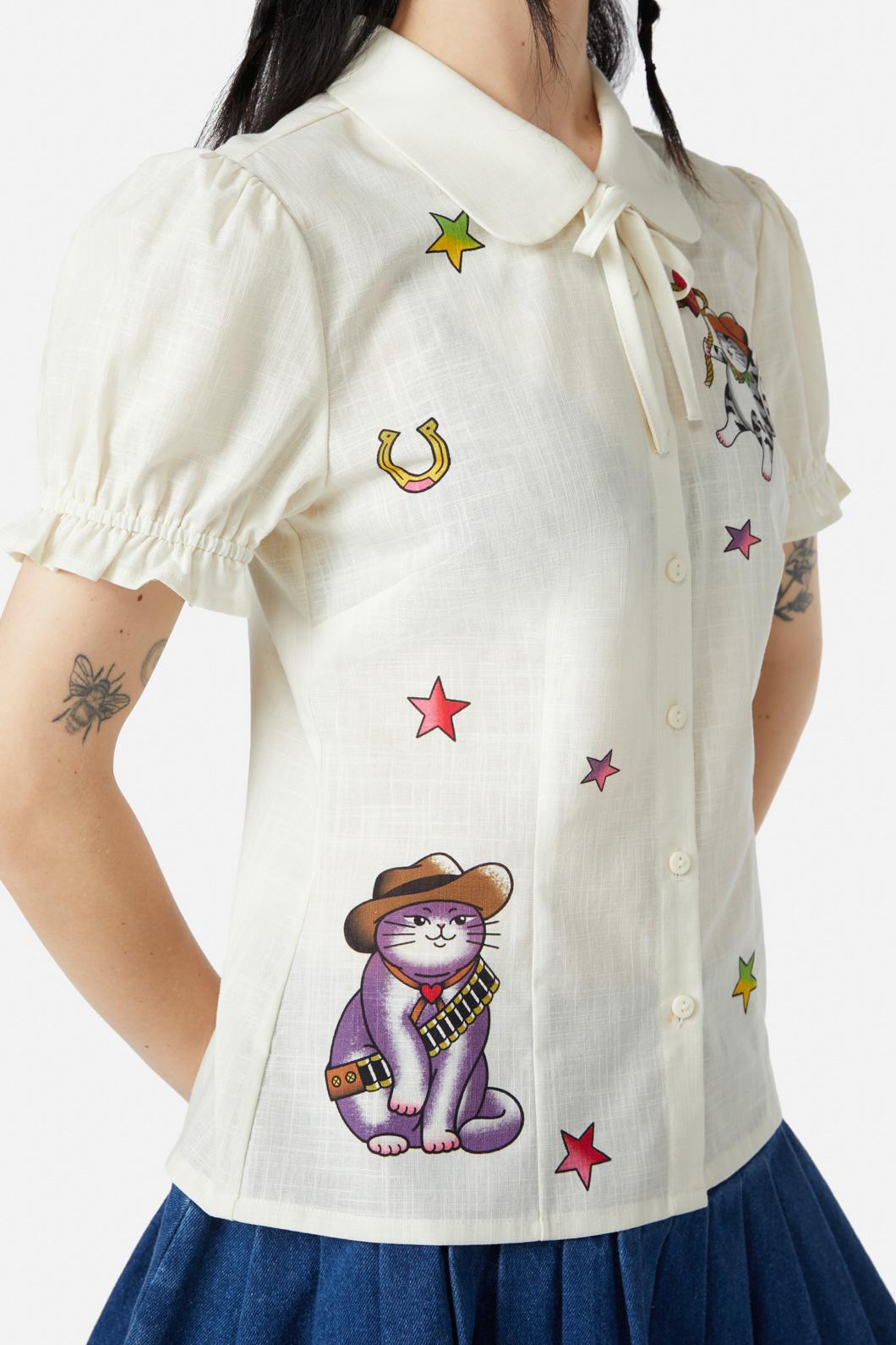 Dangerfield - Meowdy Badge Blouse - cream