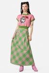 Dangerfield - Ranch Tartan Midi Skirt - green-pink