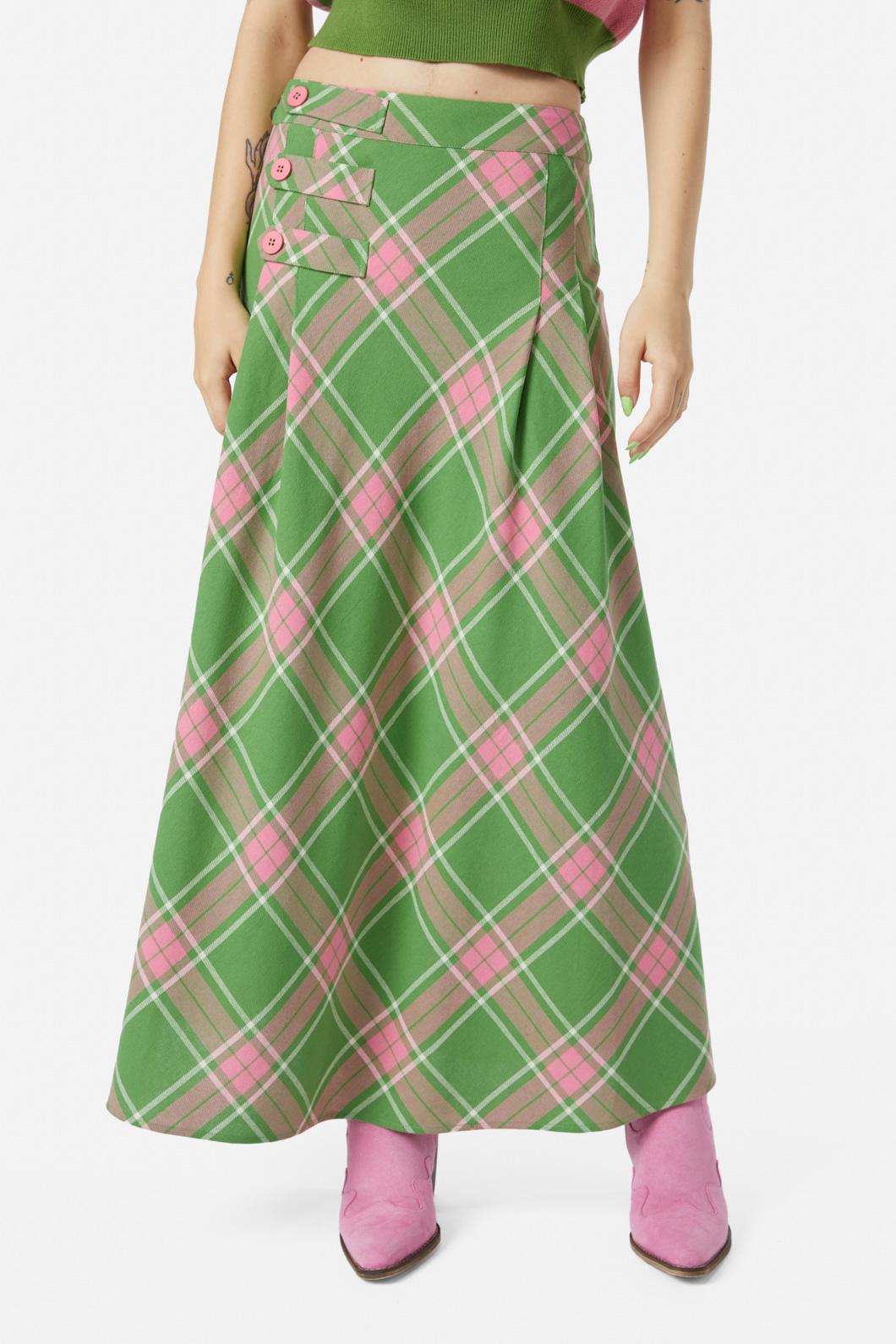 Dangerfield - Ranch Tartan Midi Skirt - green-pink