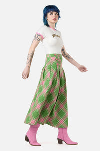 Dangerfield - Ranch Tartan Midi Skirt - green-pink