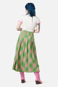 Dangerfield - Ranch Tartan Midi Skirt - green-pink
