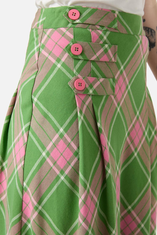 Dangerfield - Ranch Tartan Midi Skirt - green-pink