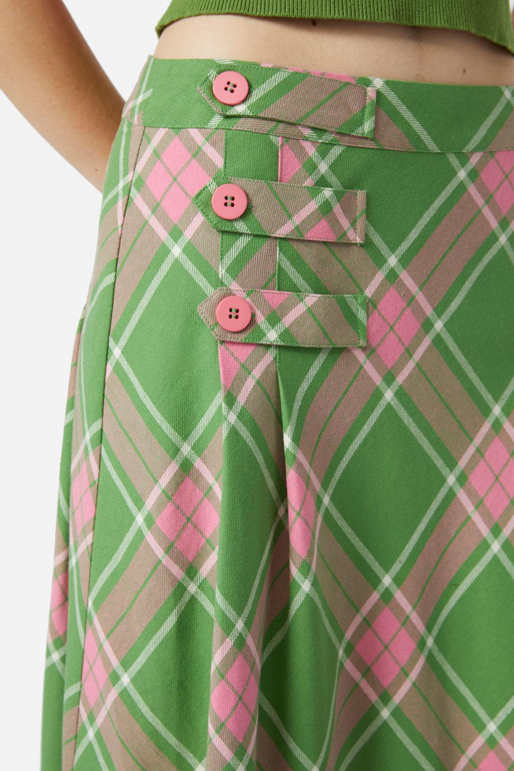 Dangerfield - Ranch Tartan Midi Skirt - green-pink