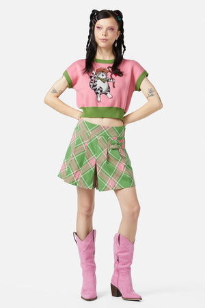 Dangerfield - Ranch Tartan Skort - green-pink