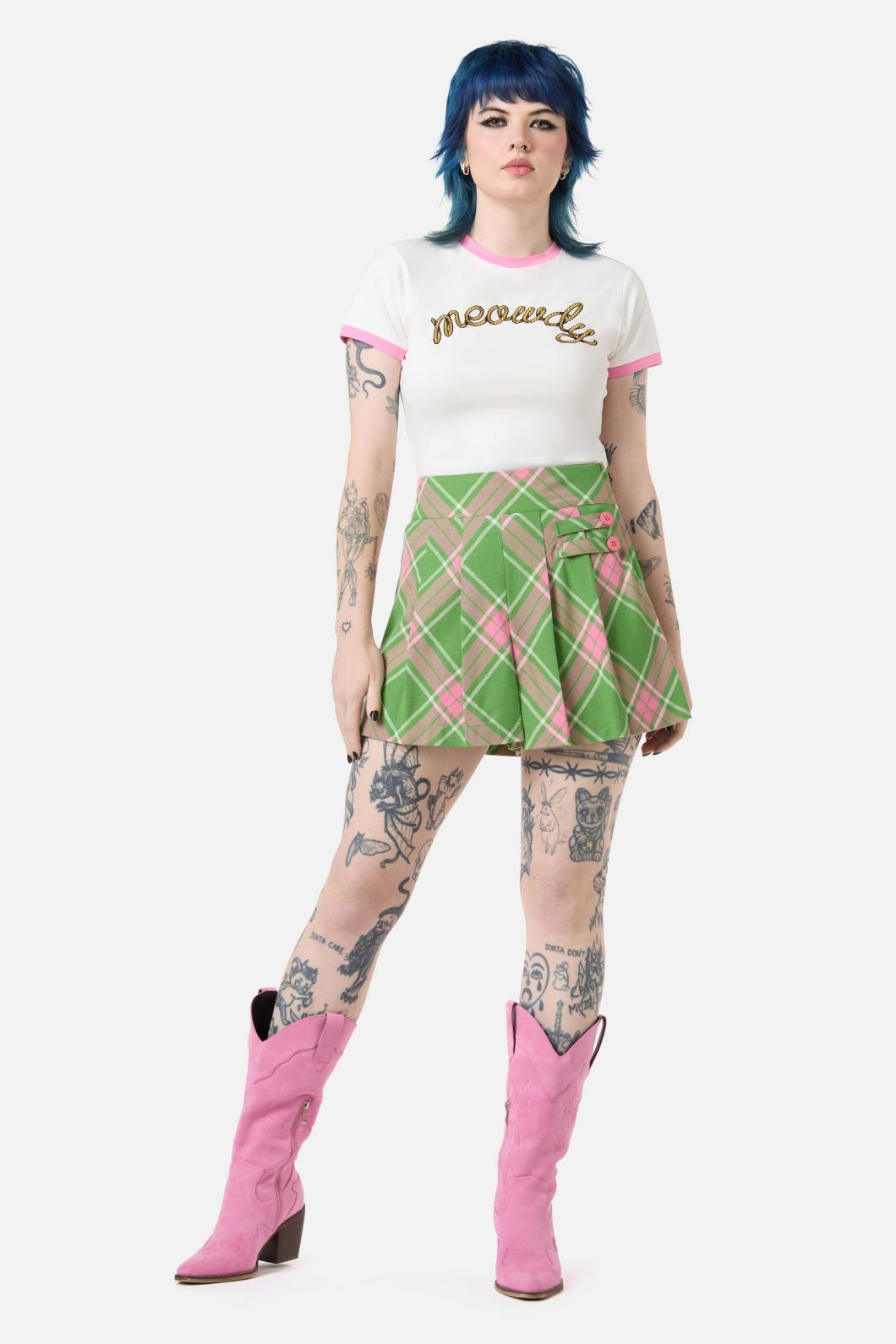 Dangerfield - Ranch Tartan Skort - green-pink