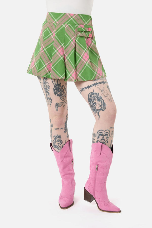 Dangerfield - Ranch Tartan Skort - green-pink