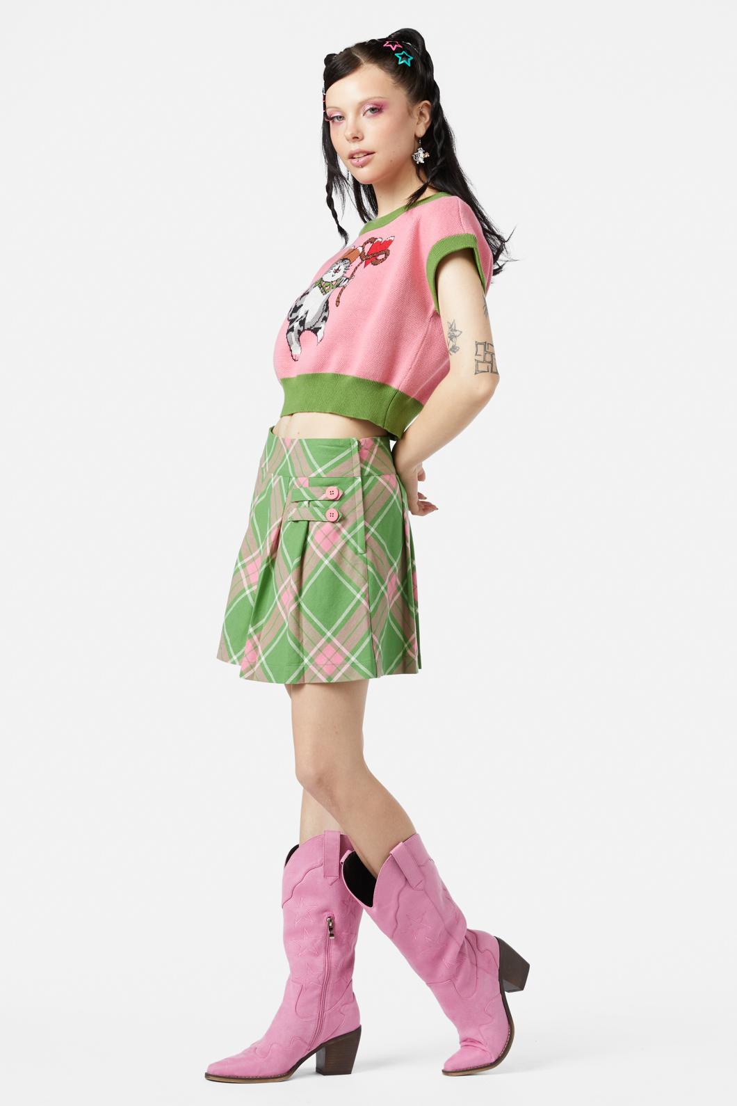 Dangerfield - Ranch Tartan Skort - green-pink