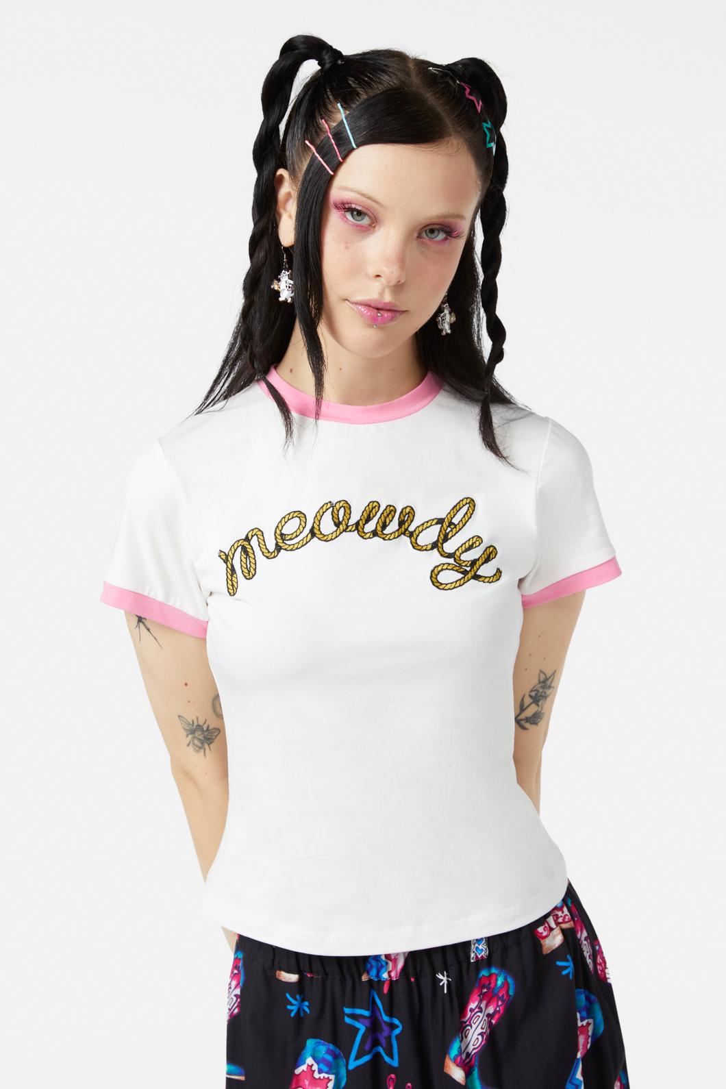 Dangerfield - Meowdy Embroidered Tee - cream