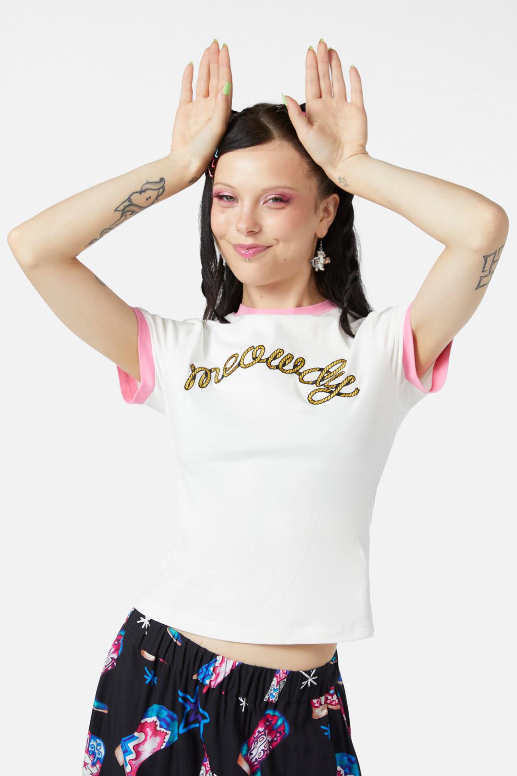 Dangerfield - Meowdy Embroidered Tee - cream