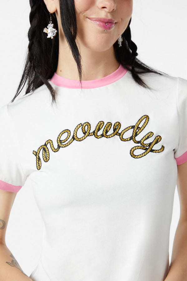 Dangerfield - Meowdy Embroidered Tee - cream