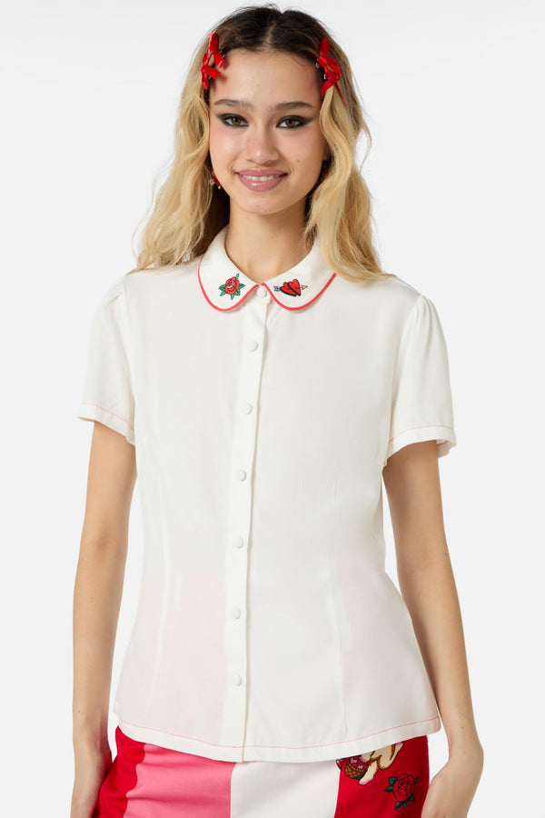 Dangerfield - Collar Embroidery Blouse - cream