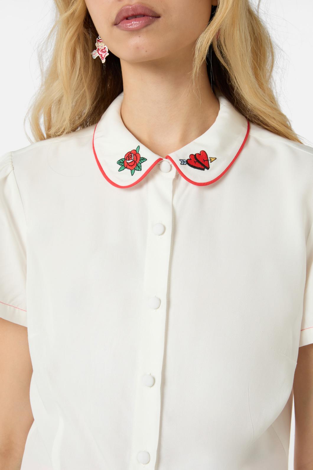 Dangerfield - Collar Embroidery Blouse - cream