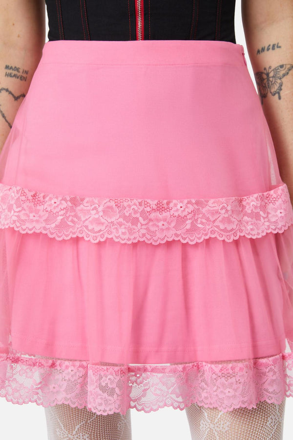 Dangerfield - Love Letter Lace Skirt - pink